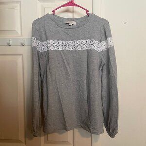 Womens LOFT White Cut-Out Lace Detail Grey Balloon Sleeve Sweater Size Medium